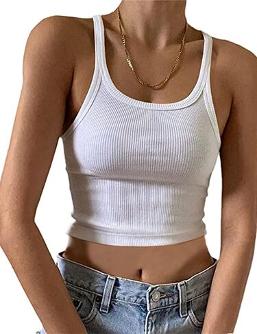 MISSACTIVER Women’s Basic Rib Knit Crop Tank Top Casual Solid Scoop Neck Sleeveless Crop Top Camisole in Saudi Arabia