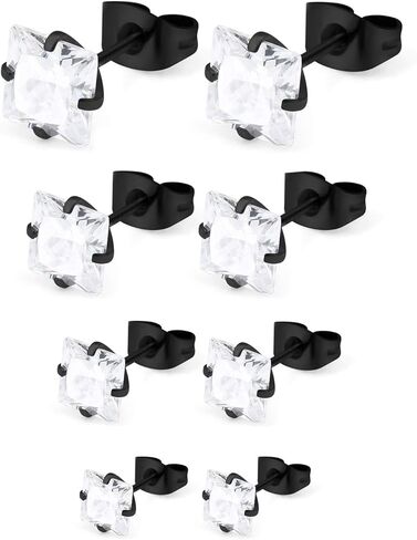 Cisyozi 4 أزواج 20 جرام الفولاذ المقاوم للصدأ الرجال النساء وأقراط الغضروف الأذن الثقب اللولب الزنمة الحديد واضح مربع تشيكوسلوفاكيا 3-6 مللي متر in Kuwait