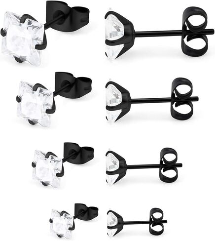 Cisyozi 4 أزواج 20 جرام الفولاذ المقاوم للصدأ الرجال النساء وأقراط الغضروف الأذن الثقب اللولب الزنمة الحديد واضح مربع تشيكوسلوفاكيا 3-6 مللي متر in Kuwait