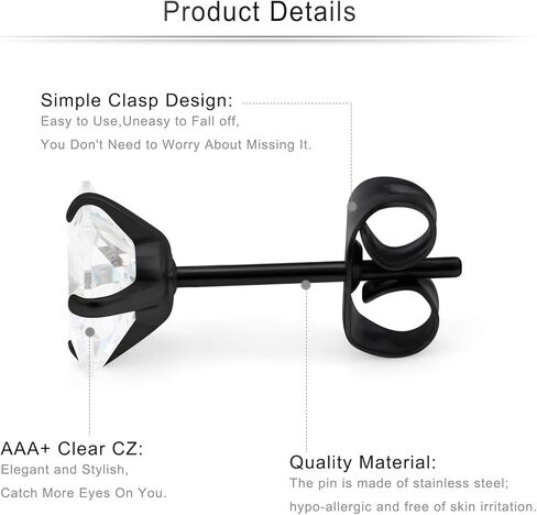 Cisyozi 4 أزواج 20 جرام الفولاذ المقاوم للصدأ الرجال النساء وأقراط الغضروف الأذن الثقب اللولب الزنمة الحديد واضح مربع تشيكوسلوفاكيا 3-6 مللي متر in Kuwait