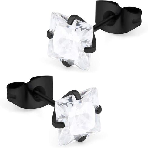 Cisyozi 4 أزواج 20 جرام الفولاذ المقاوم للصدأ الرجال النساء وأقراط الغضروف الأذن الثقب اللولب الزنمة الحديد واضح مربع تشيكوسلوفاكيا 3-6 مللي متر in Kuwait