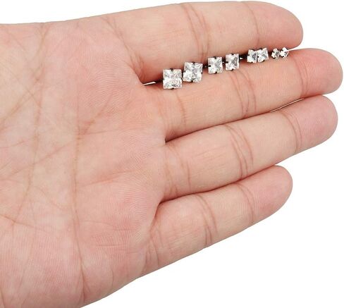 Cisyozi 4 أزواج 20 جرام الفولاذ المقاوم للصدأ الرجال النساء وأقراط الغضروف الأذن الثقب اللولب الزنمة الحديد واضح مربع تشيكوسلوفاكيا 3-6 مللي متر in Kuwait