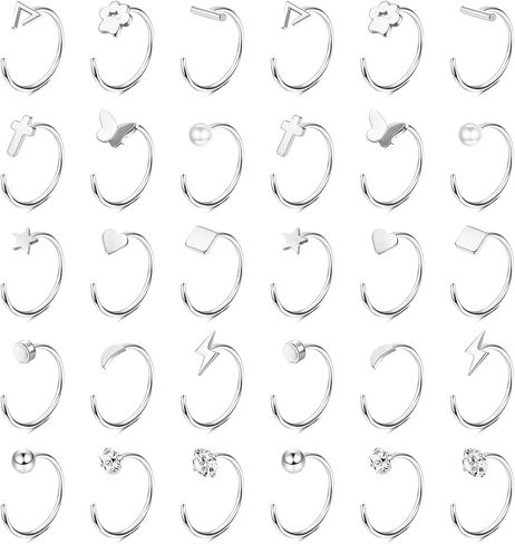 CASSIECA 15 زوجًا من الأقراط نصف الأطواق المصنوعة من الفولاذ المقاوم للصدأ أقراط هوجي هوب الصغيرة المخلب، الكرة، البار، النجمة، القمر، القلب، الفراشة، النقطة، تشيكوسلوفاكيا نصف الأطواق أقراط ثقب الغضروف أقراط صغيرة هوب in Kuwait