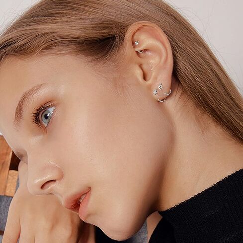 CASSIECA 15 زوجًا من الأقراط نصف الأطواق المصنوعة من الفولاذ المقاوم للصدأ أقراط هوجي هوب الصغيرة المخلب، الكرة، البار، النجمة، القمر، القلب، الفراشة، النقطة، تشيكوسلوفاكيا نصف الأطواق أقراط ثقب الغضروف أقراط صغيرة هوب in Kuwait