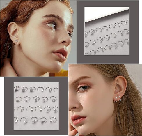 CASSIECA 15 زوجًا من الأقراط نصف الأطواق المصنوعة من الفولاذ المقاوم للصدأ أقراط هوجي هوب الصغيرة المخلب، الكرة، البار، النجمة، القمر، القلب، الفراشة، النقطة، تشيكوسلوفاكيا نصف الأطواق أقراط ثقب الغضروف أقراط صغيرة هوب in Kuwait