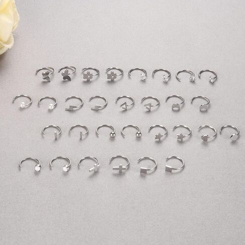 CASSIECA 15 زوجًا من الأقراط نصف الأطواق المصنوعة من الفولاذ المقاوم للصدأ أقراط هوجي هوب الصغيرة المخلب، الكرة، البار، النجمة، القمر، القلب، الفراشة، النقطة، تشيكوسلوفاكيا نصف الأطواق أقراط ثقب الغضروف أقراط صغيرة هوب in Kuwait