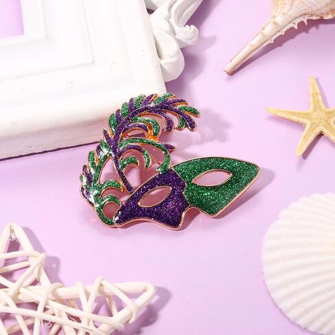 Mardi Gras Brooches Pin for Women Girls Rhinestone Mask Fleur De Lis Brooch Glitter Jester Pins Fat Tuesday Carnial Parade Holiday Brooches Jewelry in Saudi Arabia