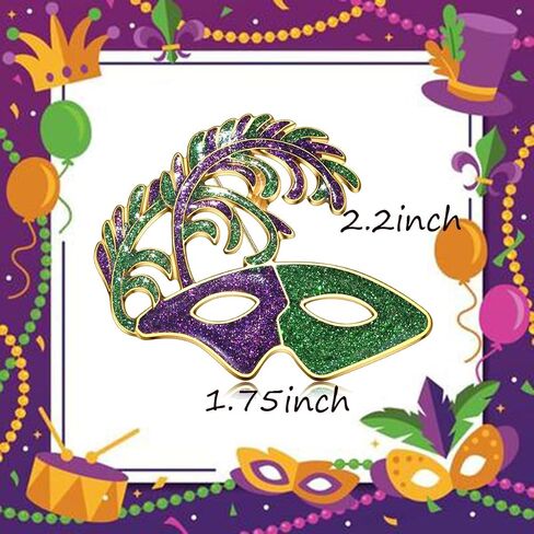 Mardi Gras Brooches Pin for Women Girls Rhinestone Mask Fleur De Lis Brooch Glitter Jester Pins Fat Tuesday Carnial Parade Holiday Brooches Jewelry in Saudi Arabia