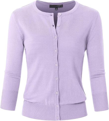 JSCEND Women's 3/4 Sleeve Crew Neck Button Down Stretch Knit Cardigan Sweater (S-3XL) in Saudi Arabia