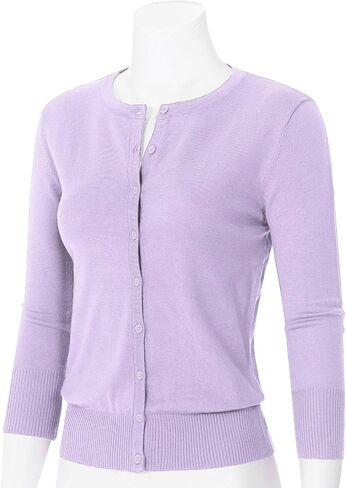 JSCEND Women's 3/4 Sleeve Crew Neck Button Down Stretch Knit Cardigan Sweater (S-3XL) in Saudi Arabia