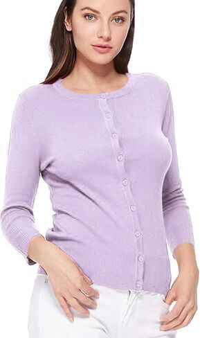 JSCEND Women's 3/4 Sleeve Crew Neck Button Down Stretch Knit Cardigan Sweater (S-3XL) in Saudi Arabia