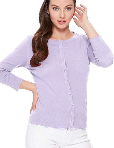 JSCEND Women's 3/4 Sleeve Crew Neck Button Down Stretch Knit Cardigan Sweater (S-3XL) in Saudi Arabia