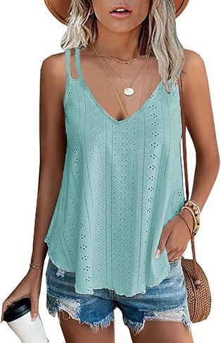 JAWINT Womens Tank Tops Summer Sleeveless V Neck Embroidery Casual Cute Flowy Loose Fit Shirts in Saudi Arabia