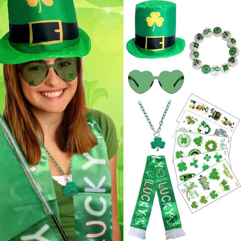 longpo St Patricks Day Accessories Set for Adults St.Patrick's Day Costume for Women Men (Green) in Kuwait