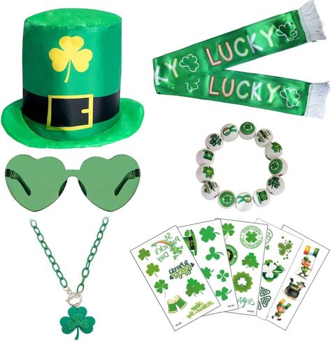 longpo St Patricks Day Accessories Set for Adults St.Patrick's Day Costume for Women Men (Green) in Kuwait
