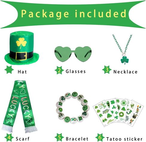 longpo St Patricks Day Accessories Set for Adults St.Patrick's Day Costume for Women Men (Green) in Kuwait