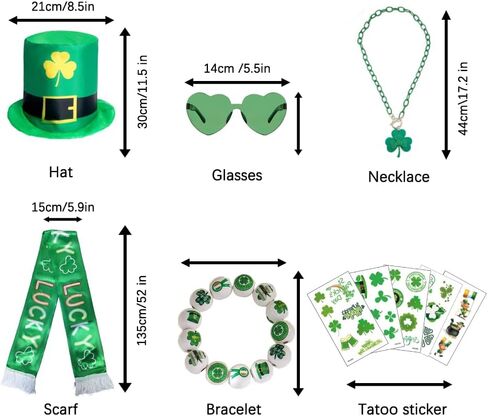 longpo St Patricks Day Accessories Set for Adults St.Patrick's Day Costume for Women Men (Green) in Kuwait