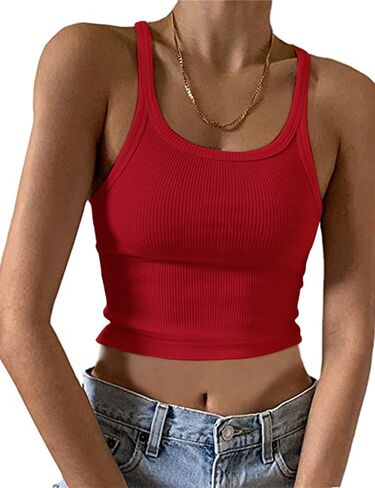MISSACTIVER Women’s Basic Rib Knit Crop Tank Top Casual Solid Scoop Neck Sleeveless Crop Top Camisole in Saudi Arabia