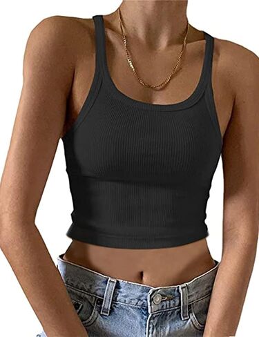 MISSACTIVER Women’s Basic Rib Knit Crop Tank Top Casual Solid Scoop Neck Sleeveless Crop Top Camisole in Saudi Arabia
