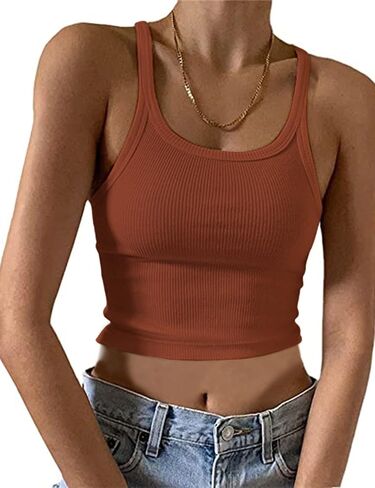 MISSACTIVER Women’s Basic Rib Knit Crop Tank Top Casual Solid Scoop Neck Sleeveless Crop Top Camisole in Saudi Arabia