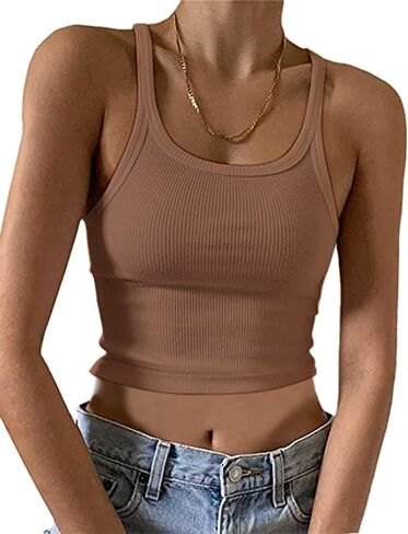 MISSACTIVER Women’s Basic Rib Knit Crop Tank Top Casual Solid Scoop Neck Sleeveless Crop Top Camisole in Saudi Arabia