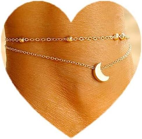 Shegirl Boho خلخال مزدوج سوار القمر شاطئ الكاحل سوار الفضة الخرز سلسلة مجوهرات القدم للنساء والفتيات in Kuwait