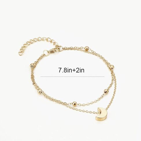 Shegirl Boho خلخال مزدوج سوار القمر شاطئ الكاحل سوار الفضة الخرز سلسلة مجوهرات القدم للنساء والفتيات in Kuwait