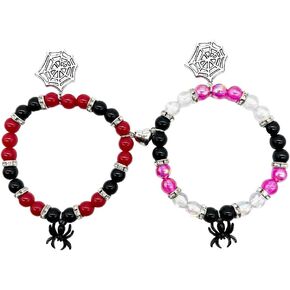 JczR.Y Halloween Spider Bracelet Couple Friendship Matching Promise Bracelet for Women Men Healing Energy Heart Stone Beaded Bracelet Stretch Spider Web Bracelet Charm Jewelry Gitfs 2Pcs/Set