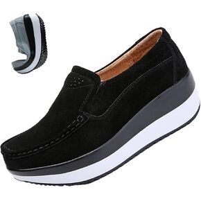 AngryMonkey Women's Fashion Platform Sneakers High Hidden Heel Wedge Moccasin Slip-on Casual Low Top Non-Slip Walking Shoes in Kuwait