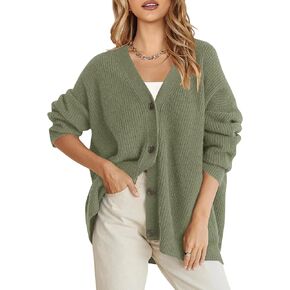 سترة صوفية نسائية خفيفة الوزن من Senllen برقبة على شكل حرف V مفتوحة من الأمام معطف كبير الحجم 2023 ملابس خارجية متماسكة مع زر in Kuwait