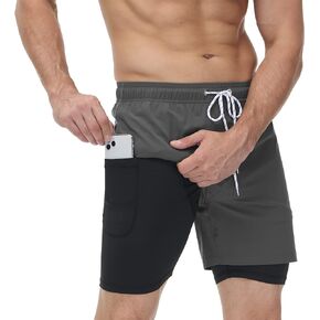 شورت سباحة رجالي من YuKaiChen ببطانة مضغوطة سريعة الجفاف على الشاطئ مع جيوب بسحاب in Kuwait
