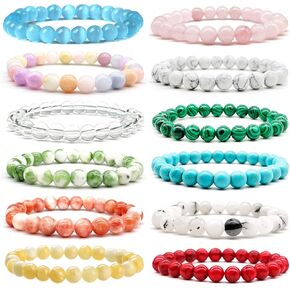 sroben 12pcs 6mm / 8mm شبه الكريمة الأحجار الكريمة مطرز أساور للنساء الرجال فتاة جولة الخرز حجر شفاء كريستال اليشم سوار مجموعة اليدوية تمتد حجر الطاقة أساور الفتيات المجوهرات الهدايا in Kuwait