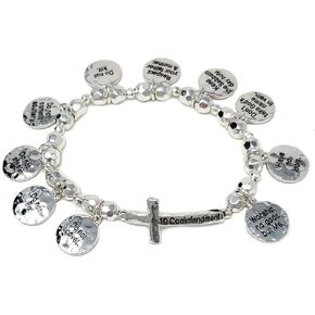 Emulily 10 Commandments Charms with Cross pendant Stretch Bracelet Inspirational in Saudi Arabia