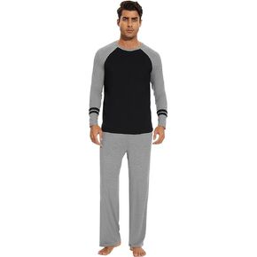 WiWi Men's Bamboo Viscose Pajama Sets Long Sleeve Top and Pants Sleepwear Comfy Lightweight Loungewear Set S-XXL