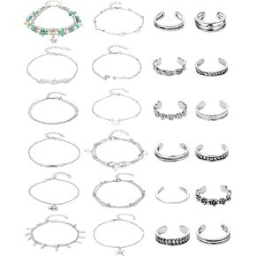 Masedy 24 قطعة الخلخال خواتم اصبع القدم للنساء الفتيات أساور الخلخال قابل للتعديل المفتوحة تو خاتم الشاطئ مجوهرات للقدم in Kuwait
