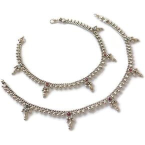 زوج من خلخال سلسلة الكاحل | مجوهرات قدم الشاطئ بوهو الغجر الهبي | لمسة نهائية مؤكسدة عتيقة مطلية بالفضة | أعمال لحام دقيقة مصنوعة يدويًا | بوليوود بايال in Kuwait