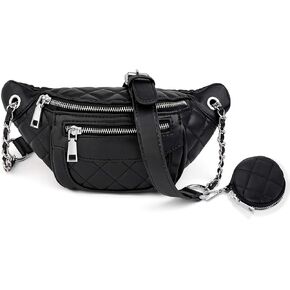 حقيبة خصر للسفر خفيفة الوزن من Fanny-Pack-for-Women-Leather نباتية UTO مع محفظة للعملات المعدنية بسحاب باللون الأسود in Kuwait