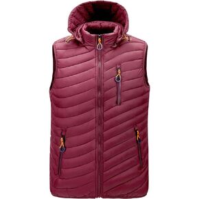 HOW'ON الرجال خفيفة الوزن مقنعين مبطن سترة منتفخة يندبروف الدافئة جاكيت بلا إكمام للسفر المشي لمسافات طويلة الجري الغولف in Kuwait