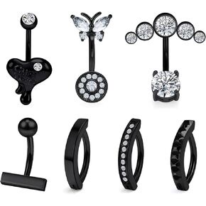Vsnnsns 14G Belly Button Rings Belly Rings for Women Stainless Steel Belly Button Piercing Jewelry Belly Bars Curved Navel Ring Barbell Body Jewelry Piercing for Women Men 7Pcs 10MM
