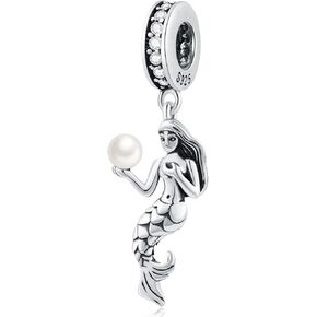 CRISNATA Ocean Series Charm-925 الفضة الاسترليني ارتفع الذهب / الفضة حورية البحر ارييل والأزرق تشيكوسلوفاكيا شل الخرز، يناسب سوار سحر البحر الأوروبي، هدايا للابنة / الأخت / الأصدقاء / الأم