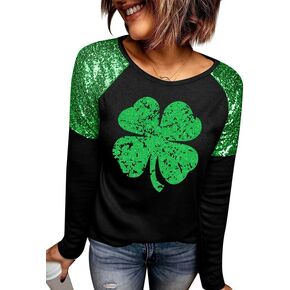 For G and PL St Patricks Day Women's Long Sleeve Sequin Raglan Sparkle Sweatshirt