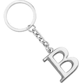 POTIY Silver Alphabet Initial Letter Keychain 26 Initial Letter A-Z Initial English Charm Key Ring