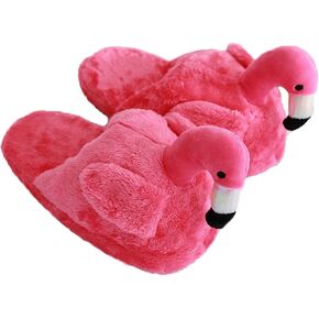 Cute Pink Flamingo Bird Plush Indoor Slippers for Women Girl Fluffy Animal Slippers Cotton Cozy Home Shoes