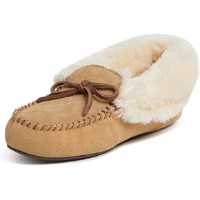 Dearfoams Genuine Suede Foldover Bootie Slipper with Tie womens Slipper in Saudi Arabia