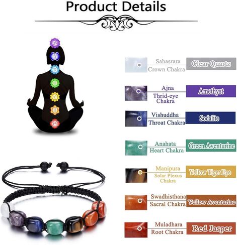 مانيفو سوار من 7 كريستالات شاكرا من احجار ريكي العلاجية المضفرة للنساء لليوجا والتامل in Kuwait