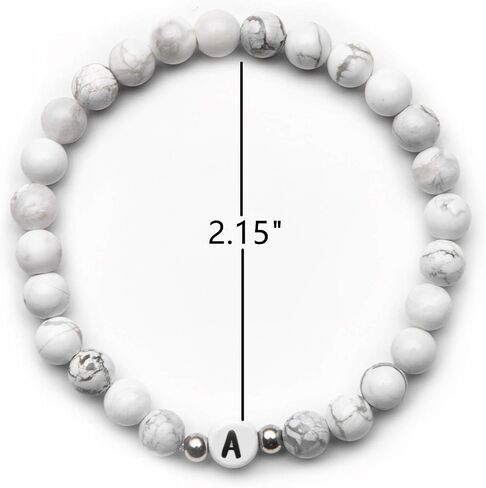 سوار اسم MIGATI بحرف أولي مخصص للنساء والرجال والأزواج من حجر Howlite للشفاء والتهدئة واليوجا وتخفيف التوتر والمرونة in Saudi Arabia