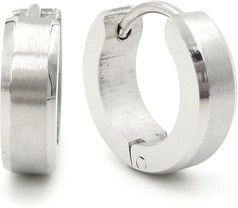 Pair Stainless Steel Slant Edge Hoop Huggy Earrings Silver Gold Black 4mm in Saudi Arabia
