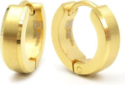 Pair Stainless Steel Slant Edge Hoop Huggy Earrings Silver Gold Black 4mm in Saudi Arabia