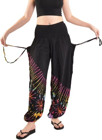 Orient Trail Women's Hippie Bohemian Palazzo Yoga Scrunched Bottom Tie Dye Harem Pants in Saudi Arabia