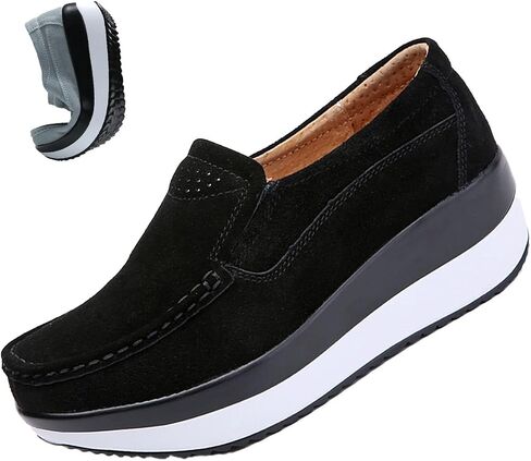 AngryMonkey Women's Fashion Platform Sneakers High Hidden Heel Wedge Moccasin Slip-on Casual Low Top Non-Slip Walking Shoes in Kuwait